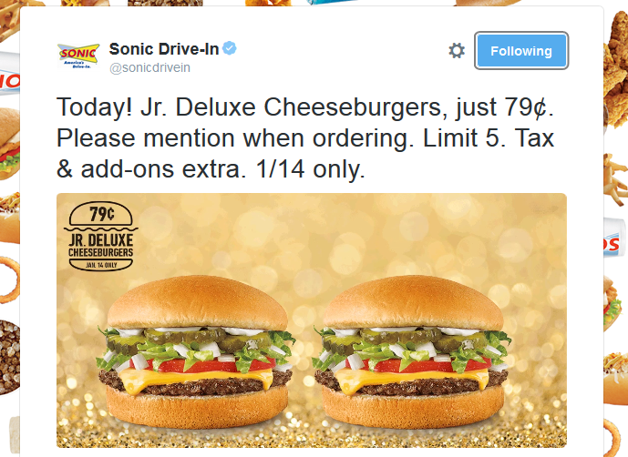 Making Ends Meet: Hot: 79 cents for Sonic's Jr. Deluxe ...