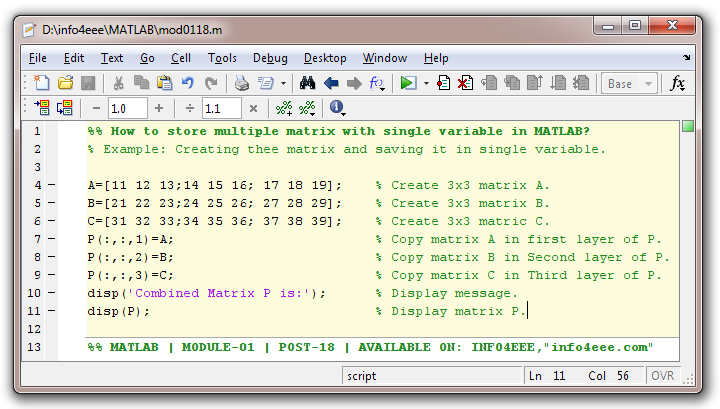 How To STORE MULTIPLE MATRIX with Single Variable in MATLAB - INFO4EEE