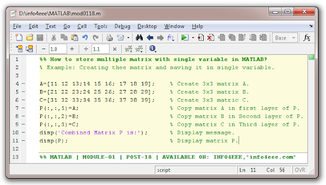 How To STORE MULTIPLE MATRIX with Single Variable in MATLAB - INFO4EEE