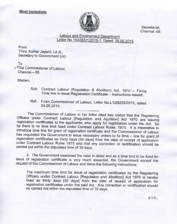 Indian Labour Law Notifications NOTIFICATION ON FIXING TIMELINE TO