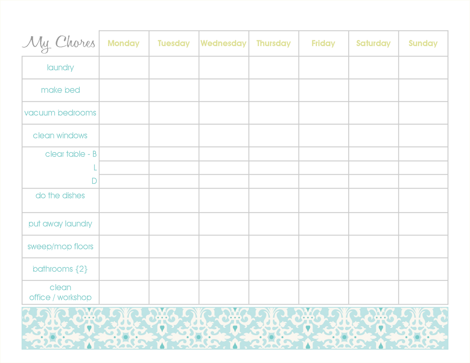 Fill In The Blank Chore Chart