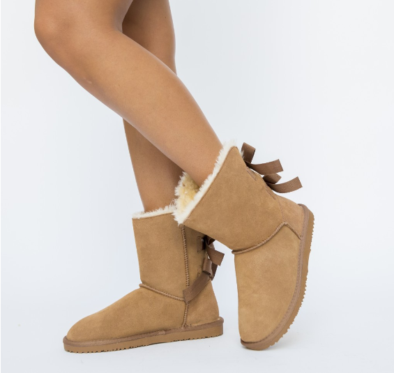 Cizme Tip Ugg imblanite ieftine piele naturala Camel