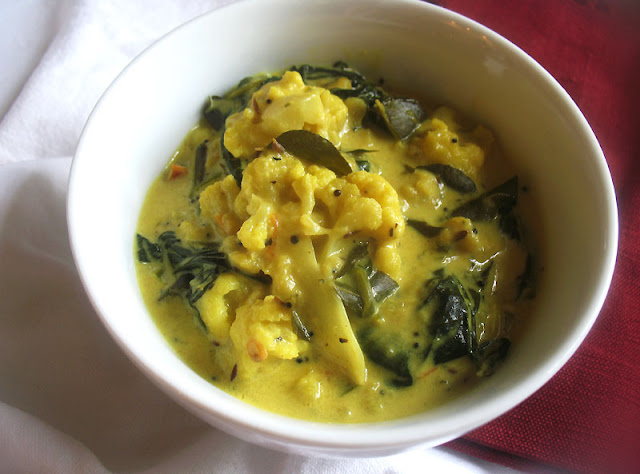 Cauliflower and Spinach Simmered in a Coconut Milk Sauce with Black Pepper