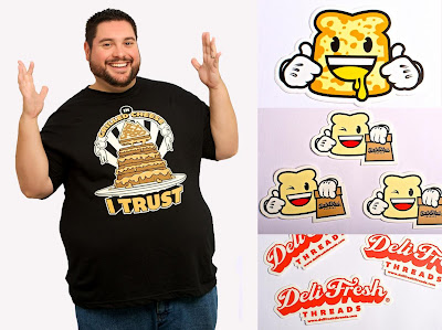 Deli Fresh Threads Inaugural T-Shirt Collection - In Grilled Cheese I Trust T-Shirt, Grilled Cheese Biggie Bread Sticker, Biggie Bread with Bag Sticker & Deli Fresh Threads Sticker