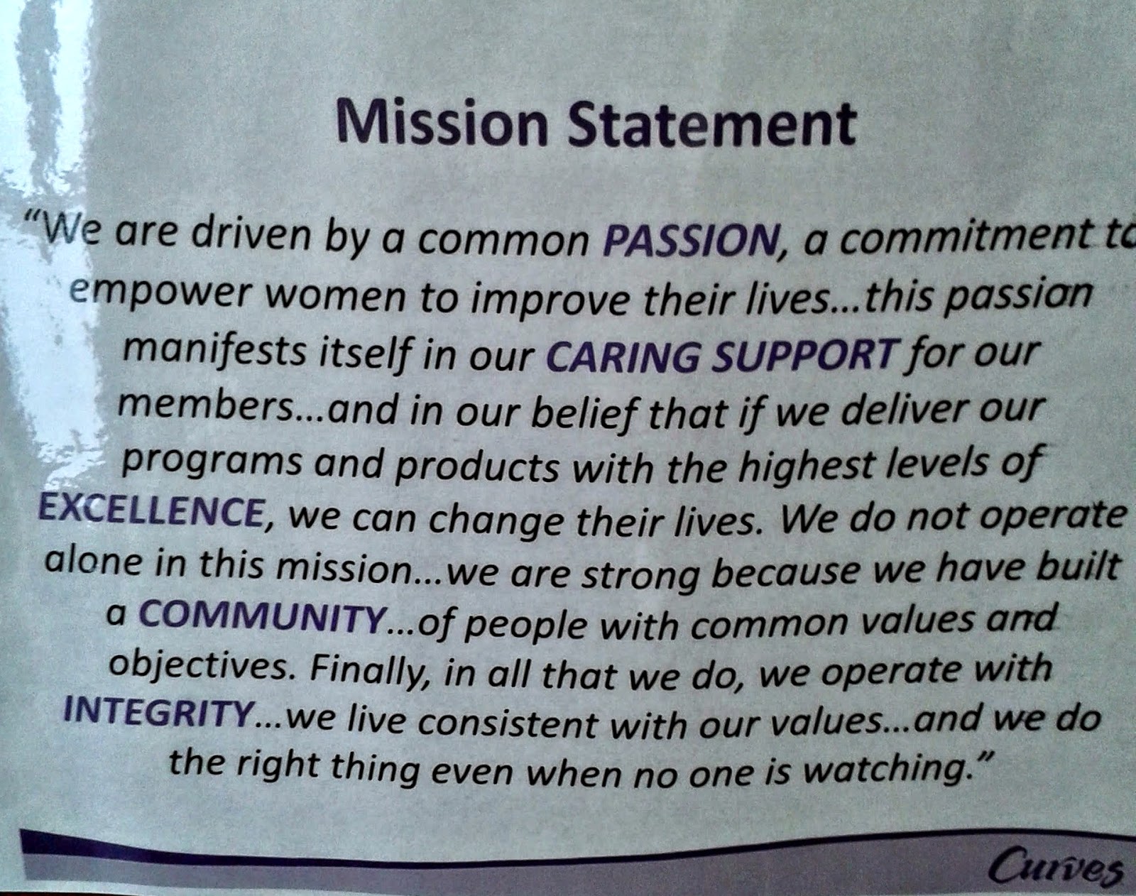 The Curves mission statement.