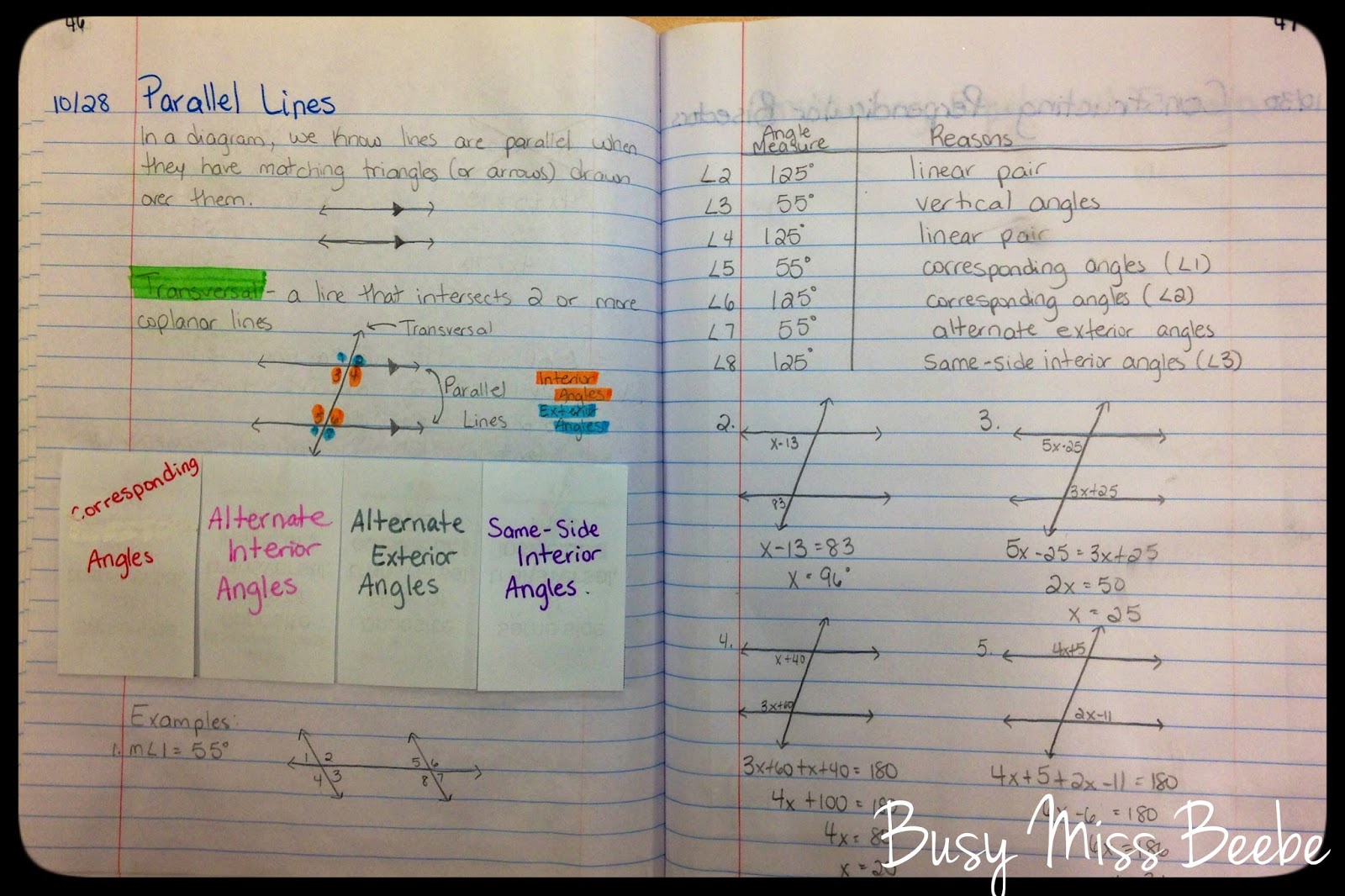 Busy Miss Beebe 20142015 Geometry INB Unit 3 (Lines & Angles)