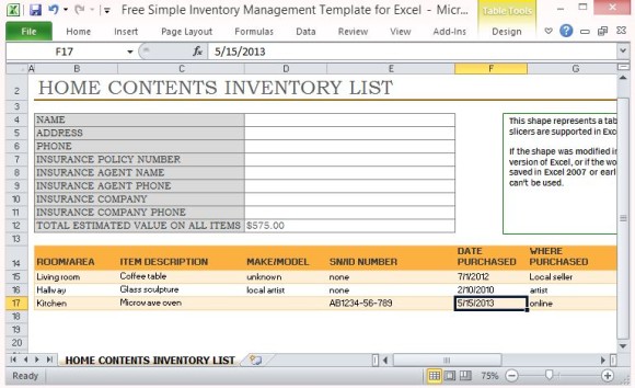 insurance contents inventory form