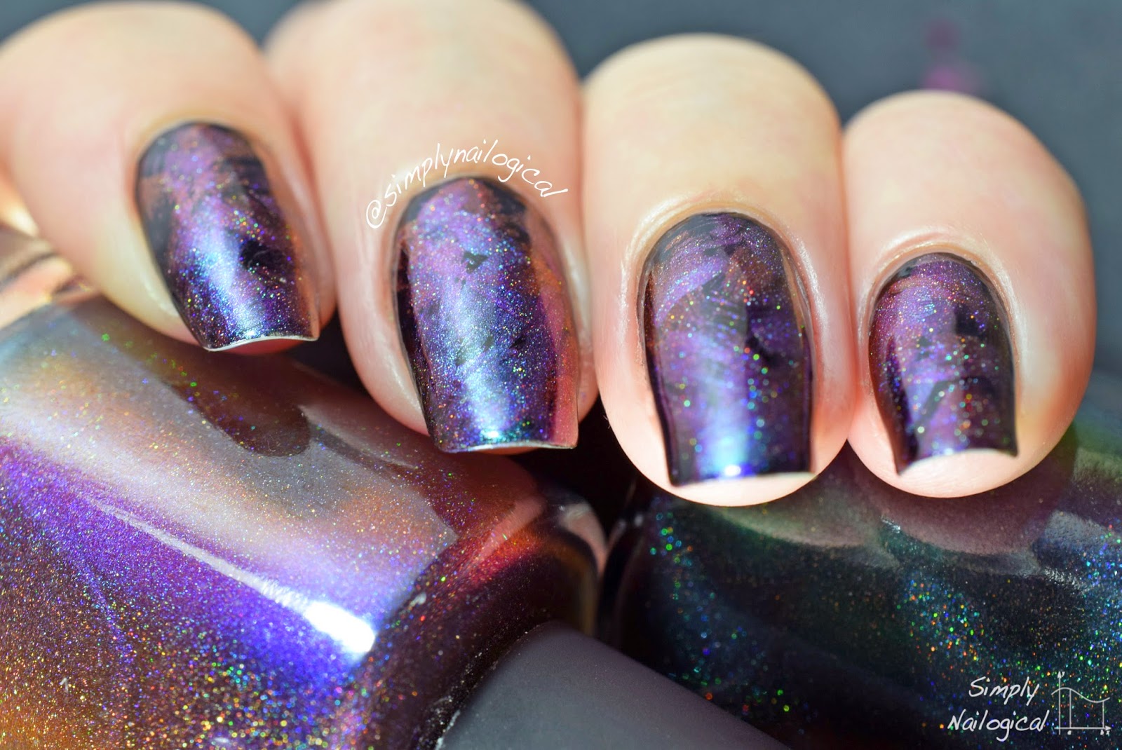 Simply Nailogical: ILNP duochrome holo drybrush over black