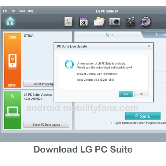 Download LG PC suite and LG Sync Manager
