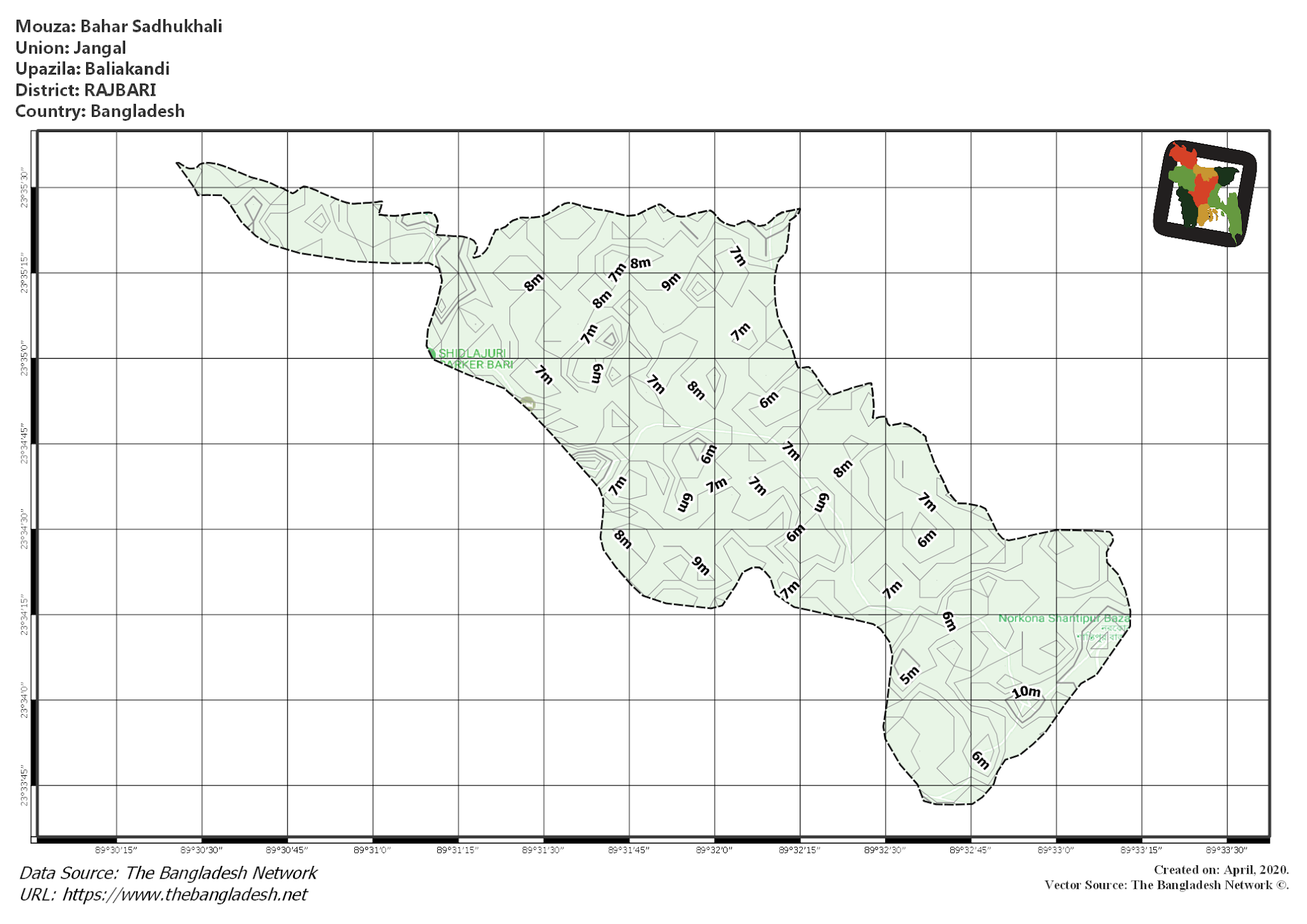 Map of Bahar Sadhukhali Mouza of Baliakandi Upazila, RAJBARI, Bangladesh.