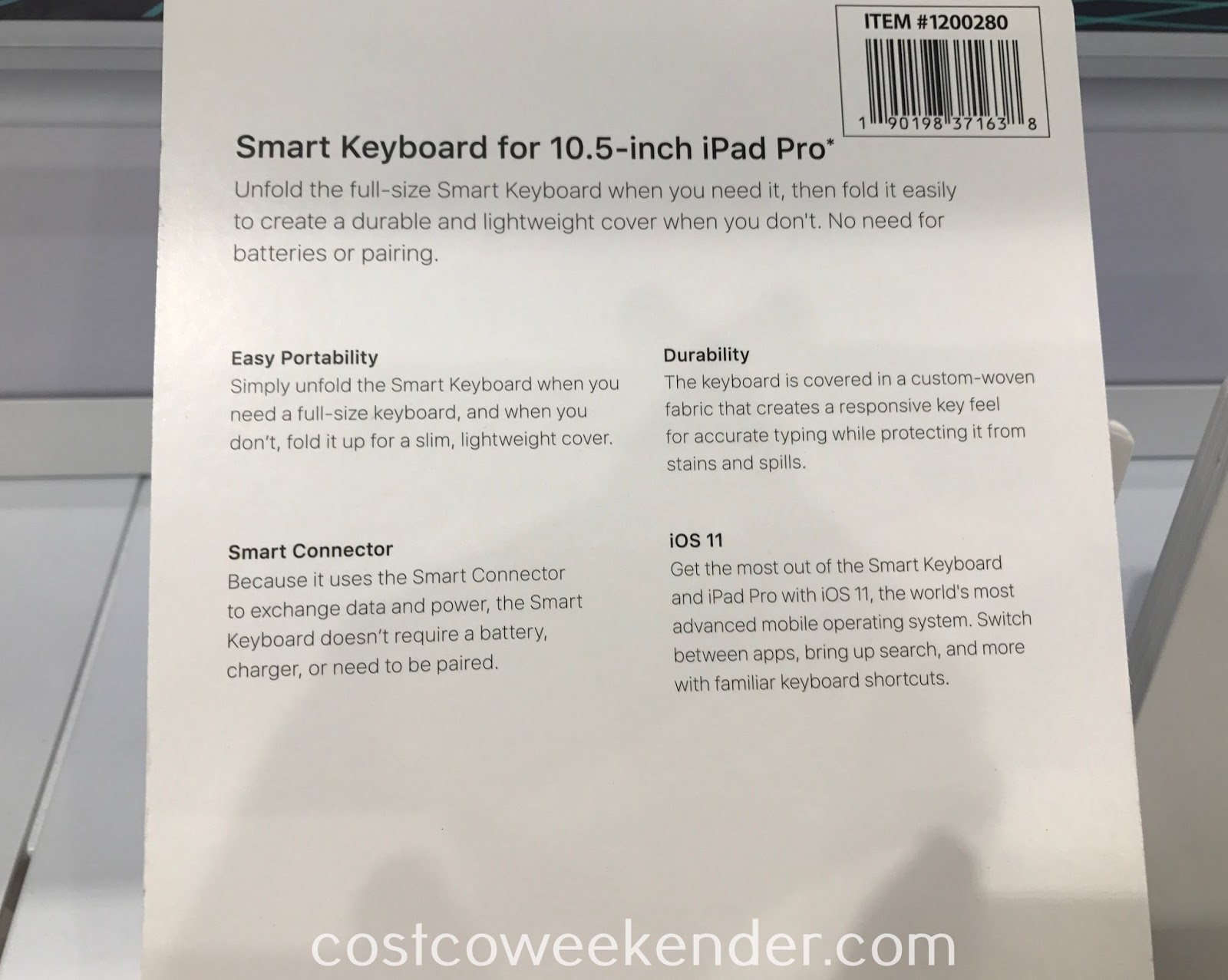 Apple Smart Keyboard for 10.5inch iPad Pro (MPTL2LL/A) Costco Weekender