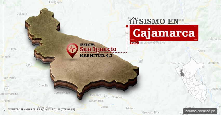 Temblor en Cajamarca de magnitud 4.0 (Hoy Miércoles 7 Noviembre 2018) Sismo EPICENTRO San Ignacio - Jaén - Cutervo - IGP - www.igp.gob.pe Temblor en Cajamarca de magnitud 4.0 (Hoy Miércoles 7 Noviembre 2018) Sismo EPICENTRO San Ignacio - Jaén - Cutervo - IGP - www.igp.gob.pe