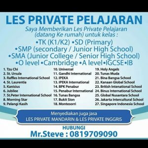 guru les privat sekolah International terbaik Jakarta Utara 0819709090