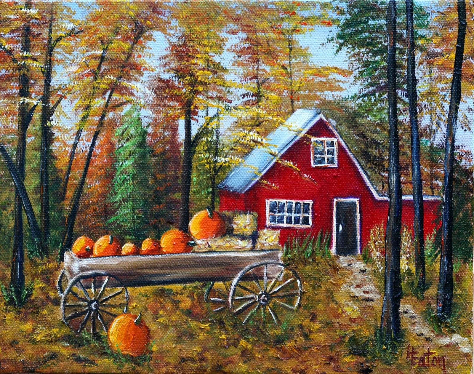 Word Weaver Art Red Cottage in Fall III