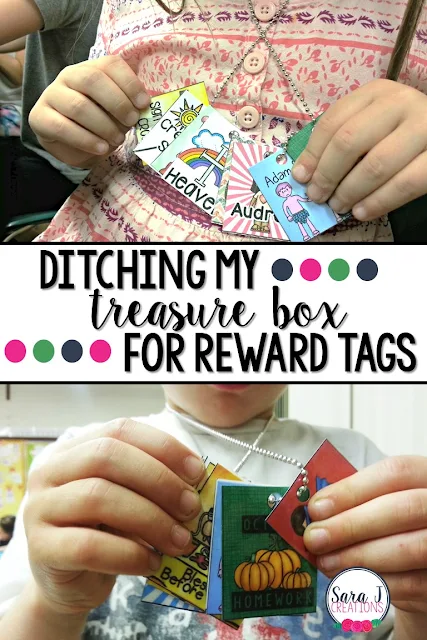Why I ditched my treasure box and started rewarding positive behavor in the classroom with reward tag necklaces.