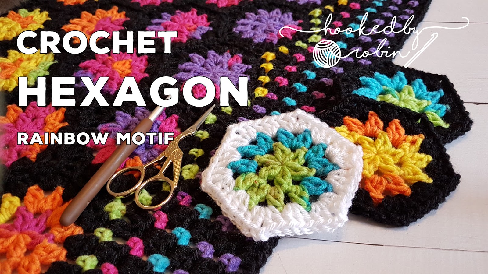 Crochet Rainbow Hexagon Motif Blanket free pattern and video tutorial