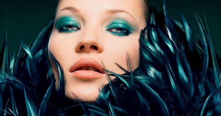 Teale make up and feathers coat on Kate Moss | Just a Pretty Makeup