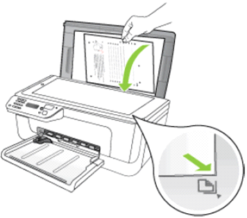 изображение Зеленая стрелка указывает , как положить страницу для копирования