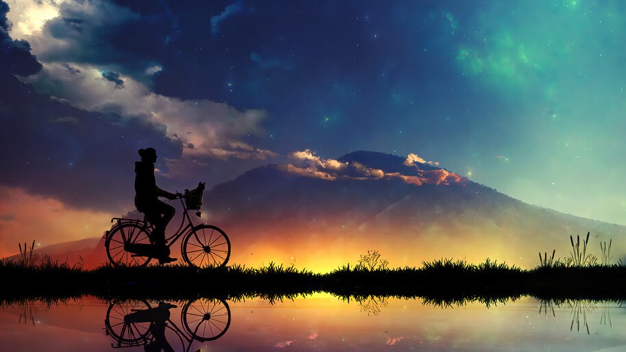 Sunset, Sky, Scenery, Riding, Bicycle, Silhouette, Digital Art,
4K, #6.1051