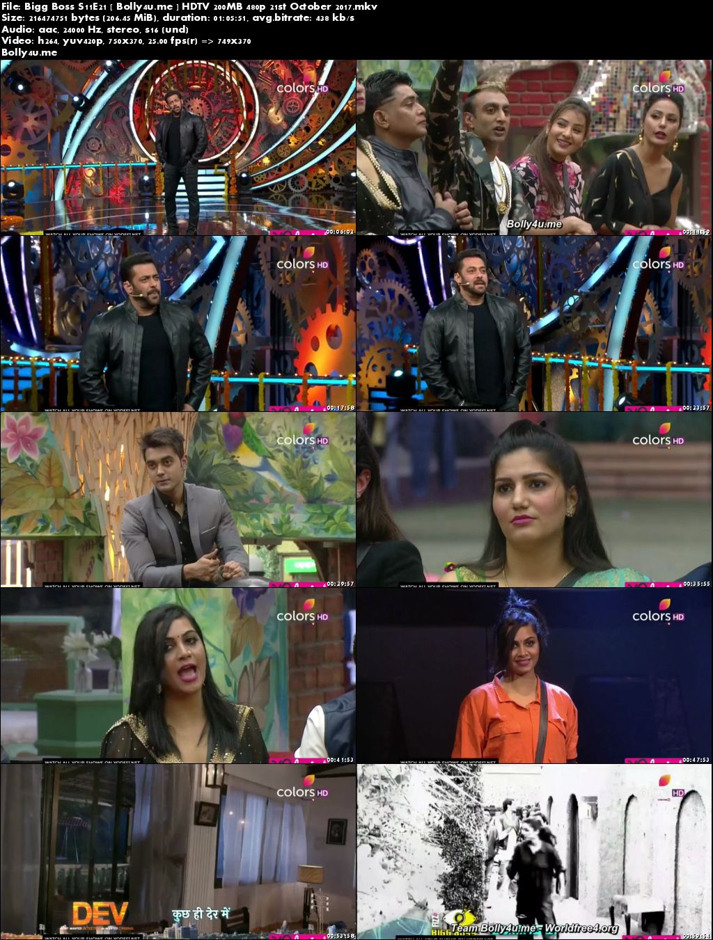 Bigg Boss S11E21 HDTV 200MB 480p 21 October 2017 Download