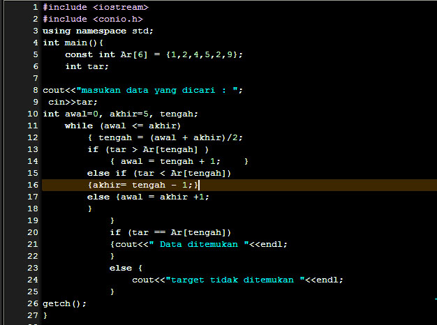 Contoh Program Pencarian (binary Search) pada C++ ~ Nol Project