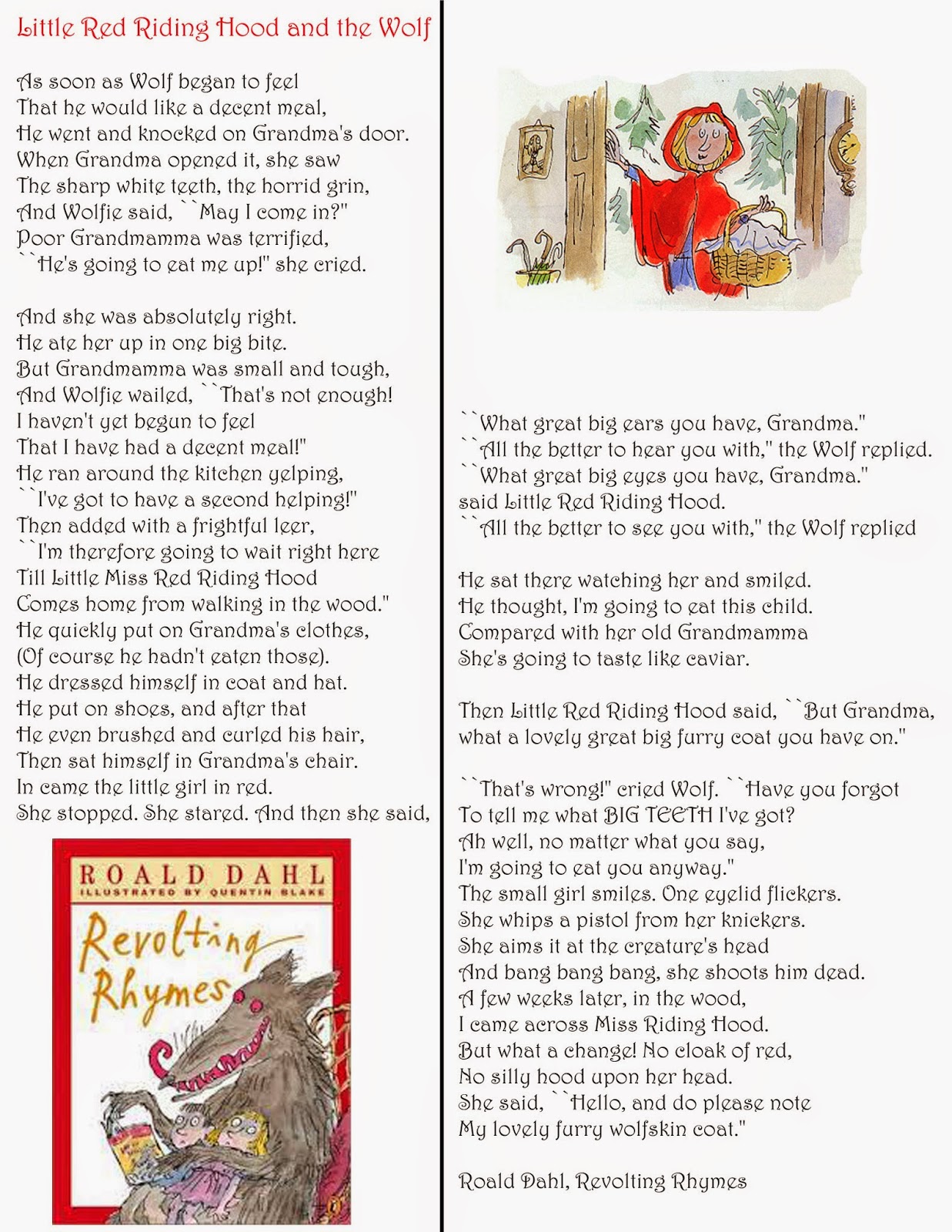 kindben Arctic Civic GooGooGallery: Little Red Riding Hood by Roald Dahl