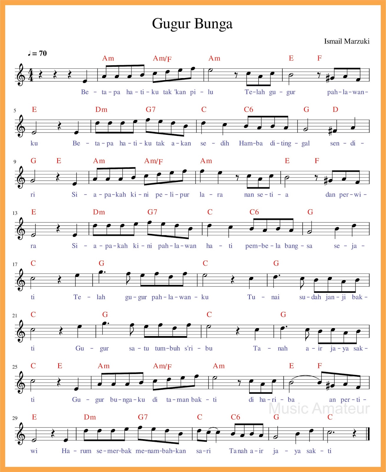 Not Angka Gugur Bunga - SEPUTAR MUSIK