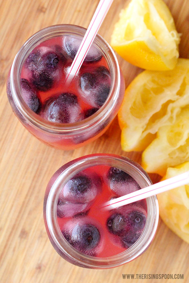 Homemade Pink Lemonade with Honey & Blueberries The Rising Spoon