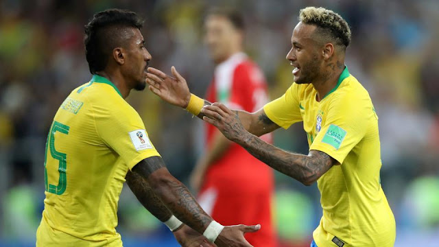 Neymar celebrates after scoring the opening goal. 