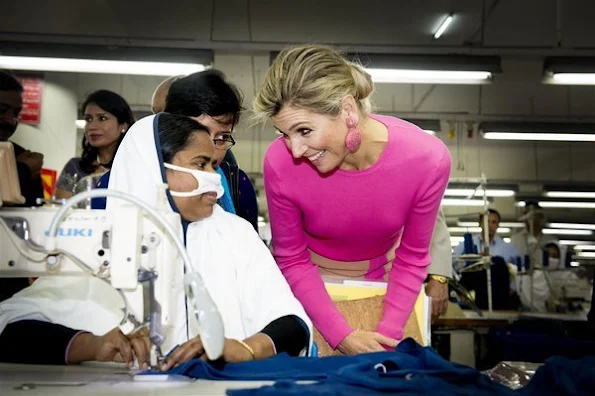 Queen Máxima of The Netherlands visits outside Dhaka the Viyellatex garment factory Viyellatex where she speaks including with the business owners and employees about their experience with loans and other (digital) financial services