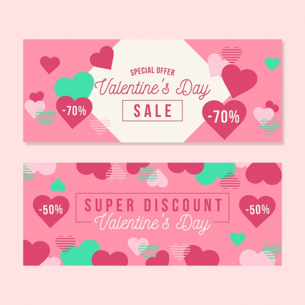 Pink valentine sale banners Free Vector