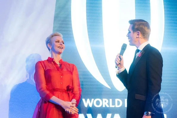 Princess Charlene of Monaco attended the 2016 World Rugby Award ceremony at Hilton London Metropole Hotel in London, Princess Charlene wore Gown