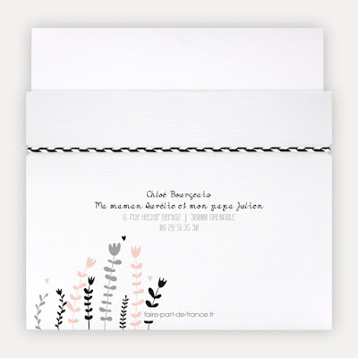 Le faire part Pochette avec fleurs 3 couleurs, verso