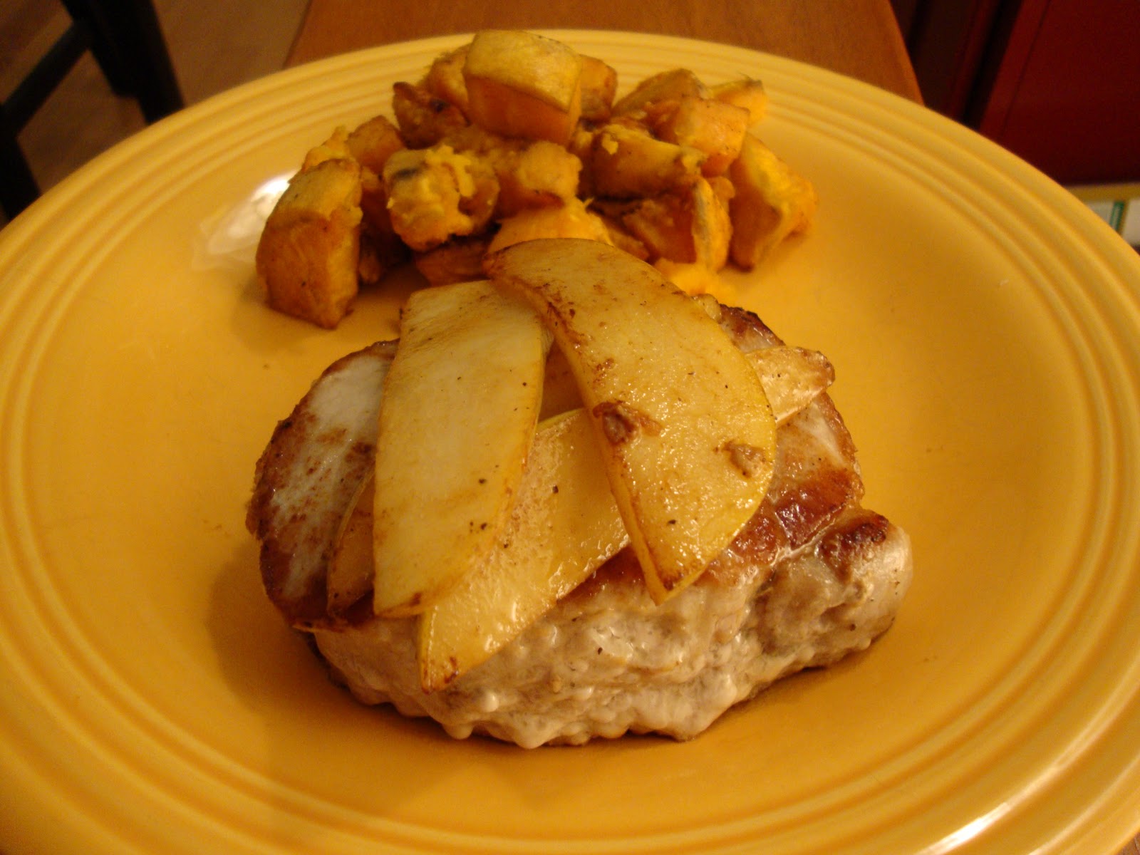 A Kitchen on Elm Street Blue Cheese Stuffed Pork Chops with Pears