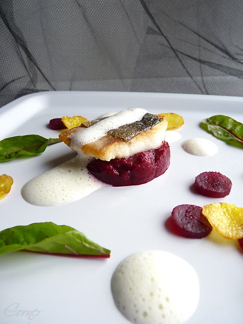 Almond Corner Sea Bass with Coconut Flavoured Beet Puree and