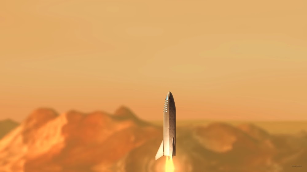 SpaceX Big Falcon Ship landing on Mars by HazeGrayArt