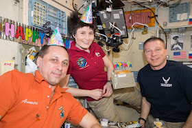 Cristoforetti celebrated her 28th birthday in space with crewmates Anton Shkaplerov (left) and Terry Virts