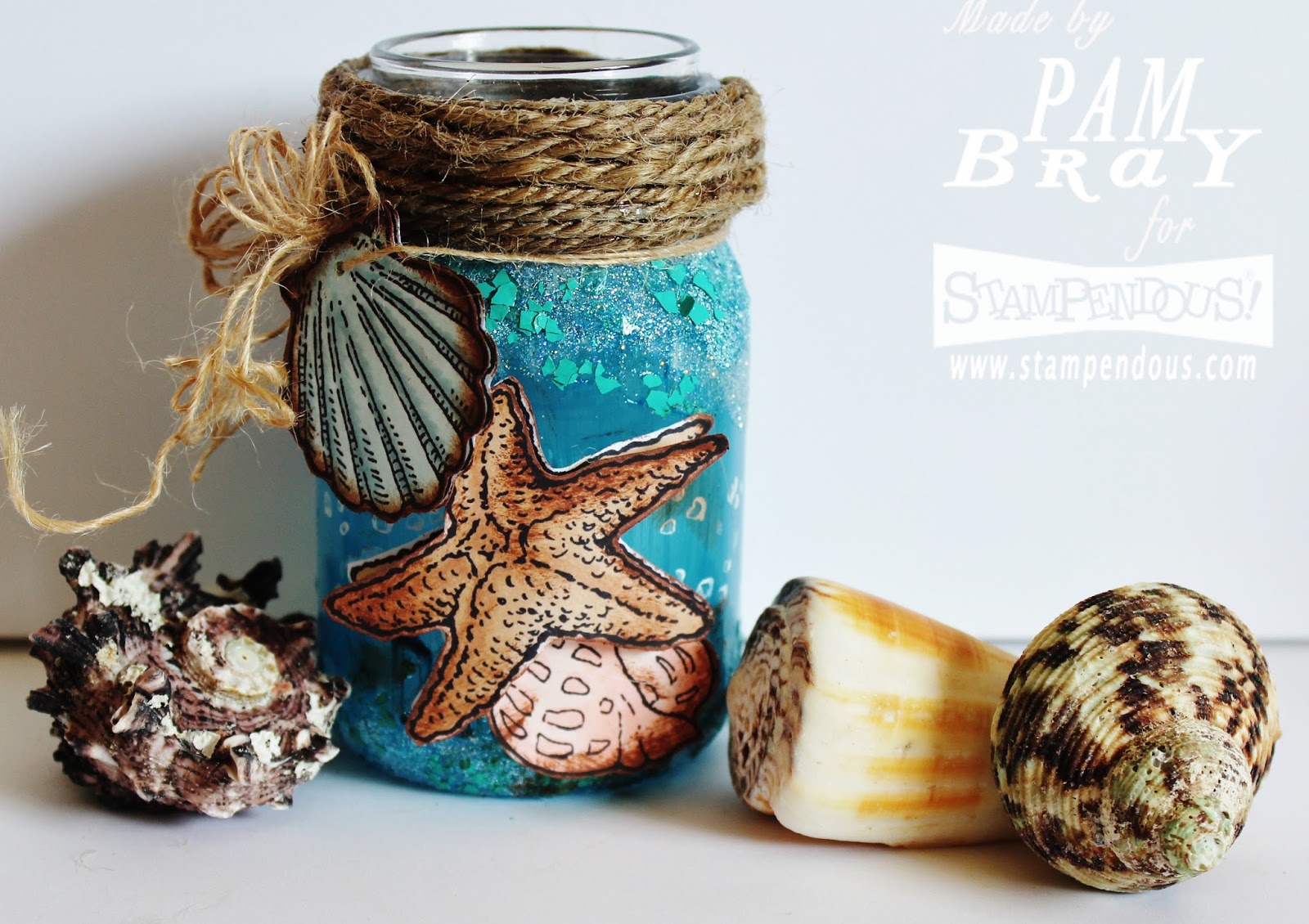 Pam Bray Designs A Girl with Flair Seashell Candle Jar with Stampendous