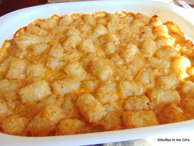 Vegetarian Tater Tot and Vegetable Casserole just from the oven.