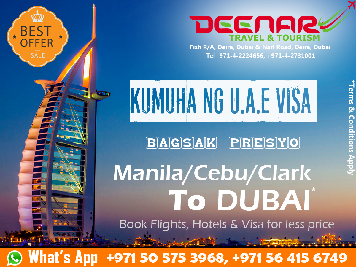 Deenar Travel and Tourism Manila, Cebu, Clark to Dubai Cheap flight fares