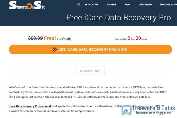 Offre promotionnelle : iCare Data Recovery Professional gratuit (2 jours) !
