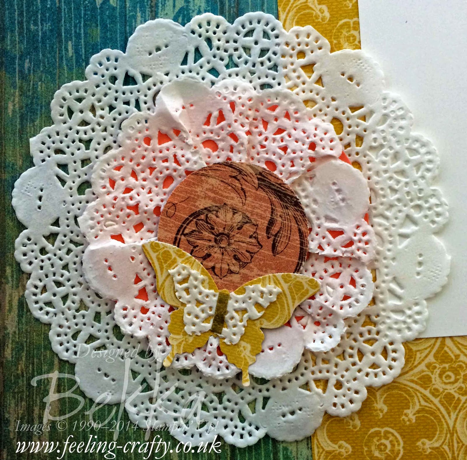 Tea Lace Doiky Fun with Soho Subway Papers - a Scrapbook Page by Stampin' Up! UK Independent Demonstrator Bekka