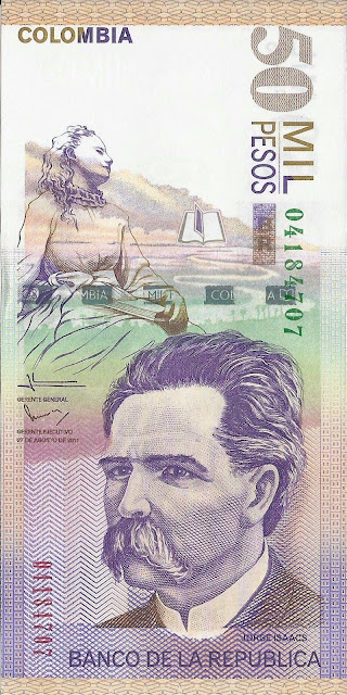 Colombia Currency 50000 Pesos banknote 2011 Jorge Isaacs, writer and poet