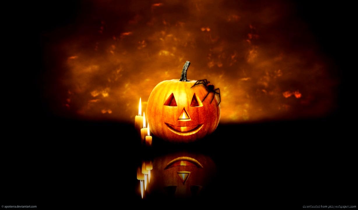 Download 1366x768 Halloween Pumpkin And Candles Wallpaper