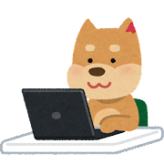 コンピューターを使う犬のキャラクター