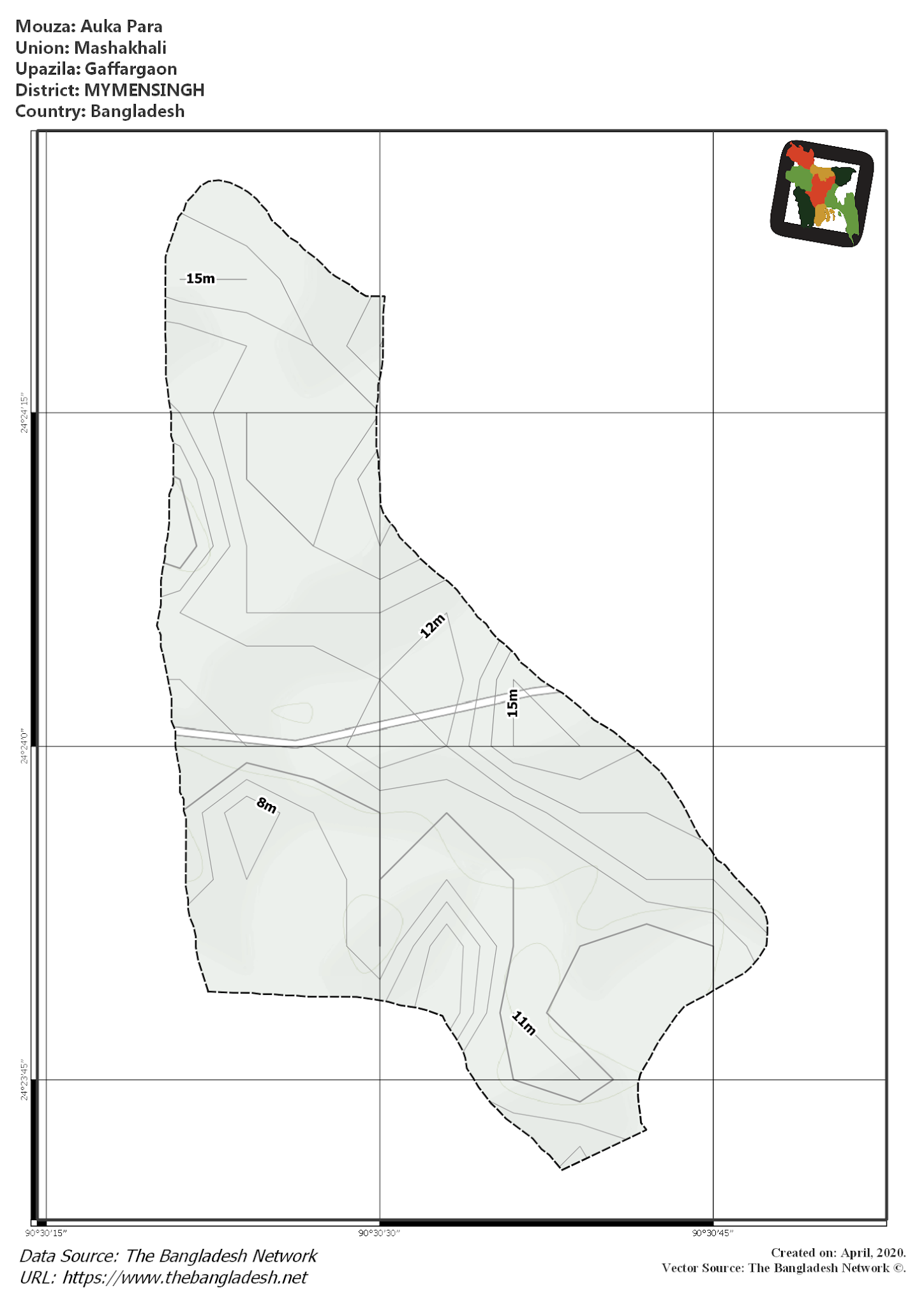 Map of Auka Para Mouza of Gaffargaon Upazila, MYMENSINGH, Bangladesh.