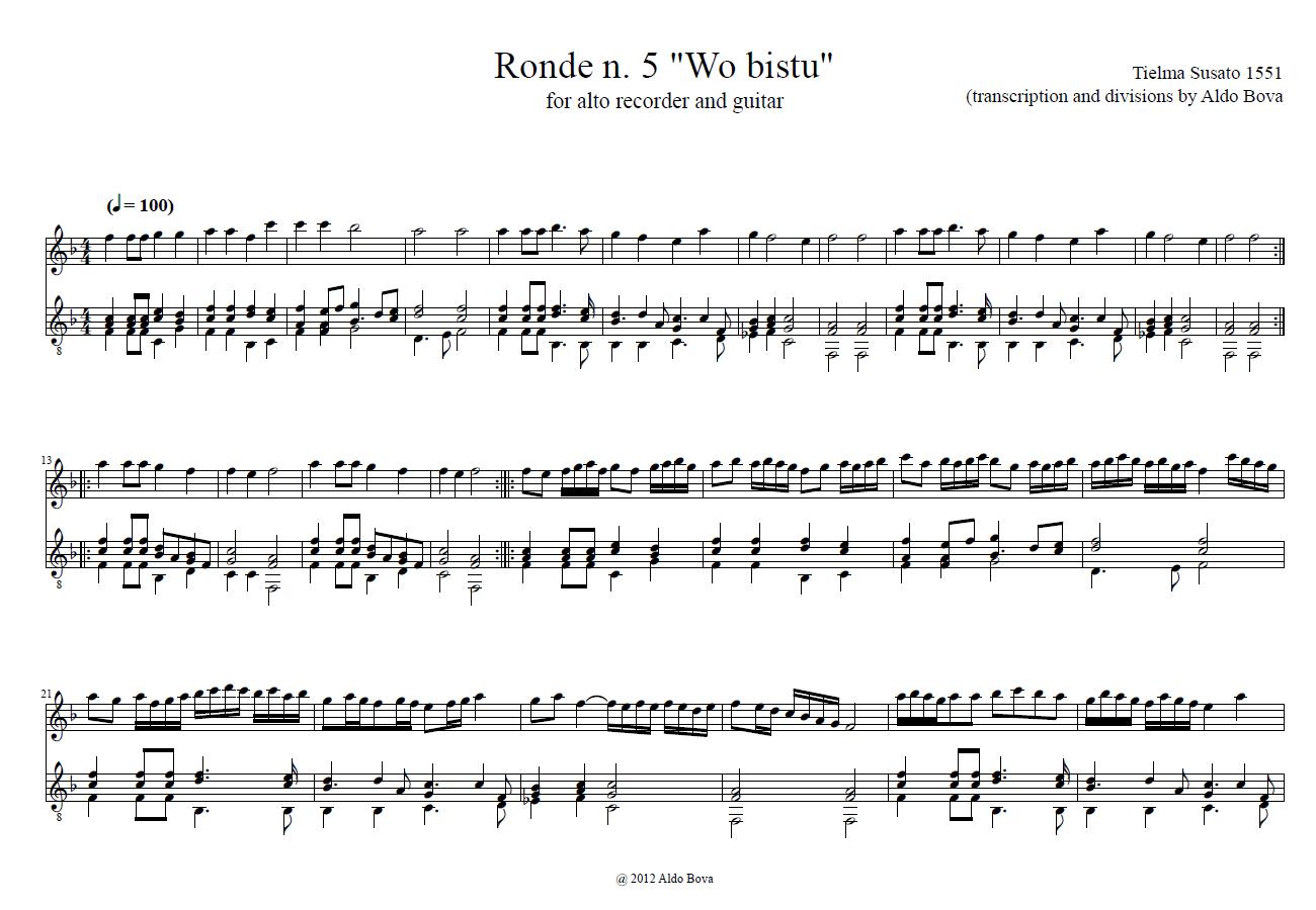 Sound Collages Tielman Susato, Ronde n.5 'Wo bistu' (for recorder and