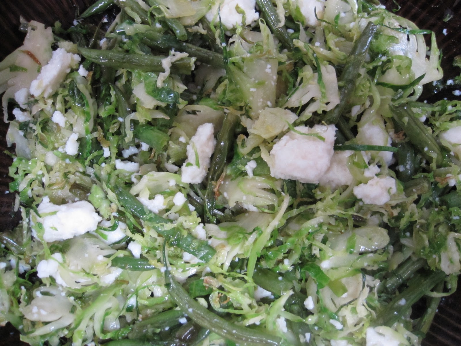 diet schmiet! Salad of Brussels Sprouts, Green Beans & Queso Fresco