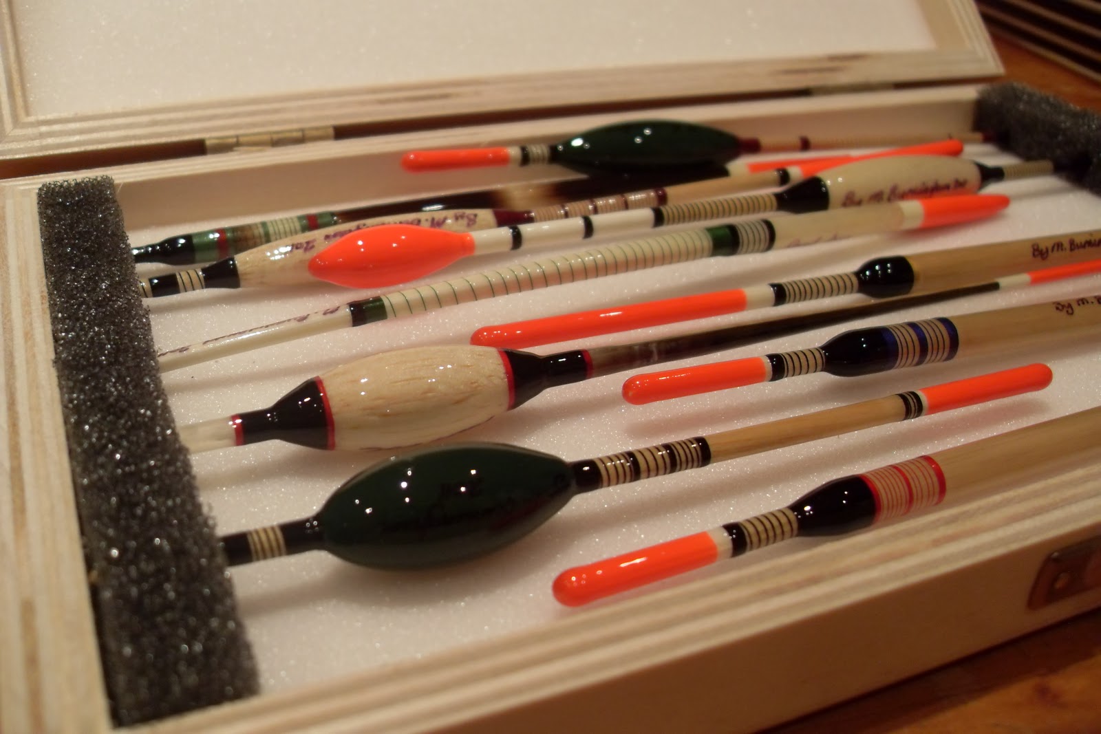 Handmade Fishing Floats by Mark Burningham. Porcupine wagglers,reed
