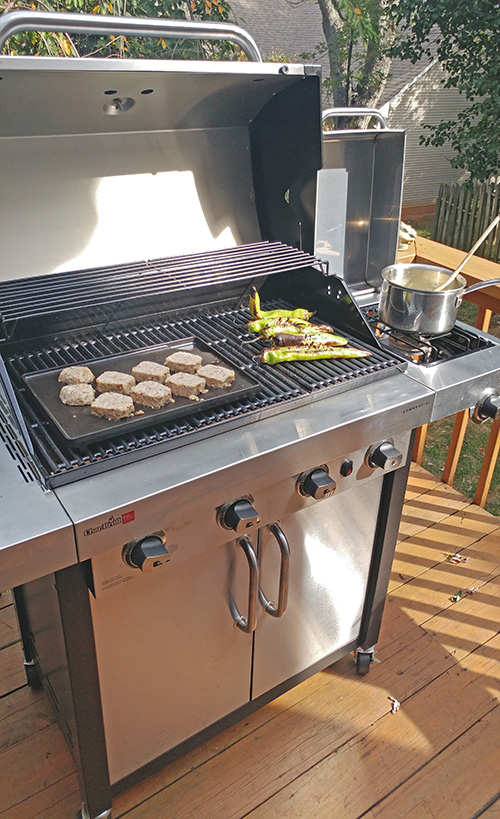 Breakfast Bowls with Goetta Sausage, Hatch Chile Cheese Grits, and Eggs